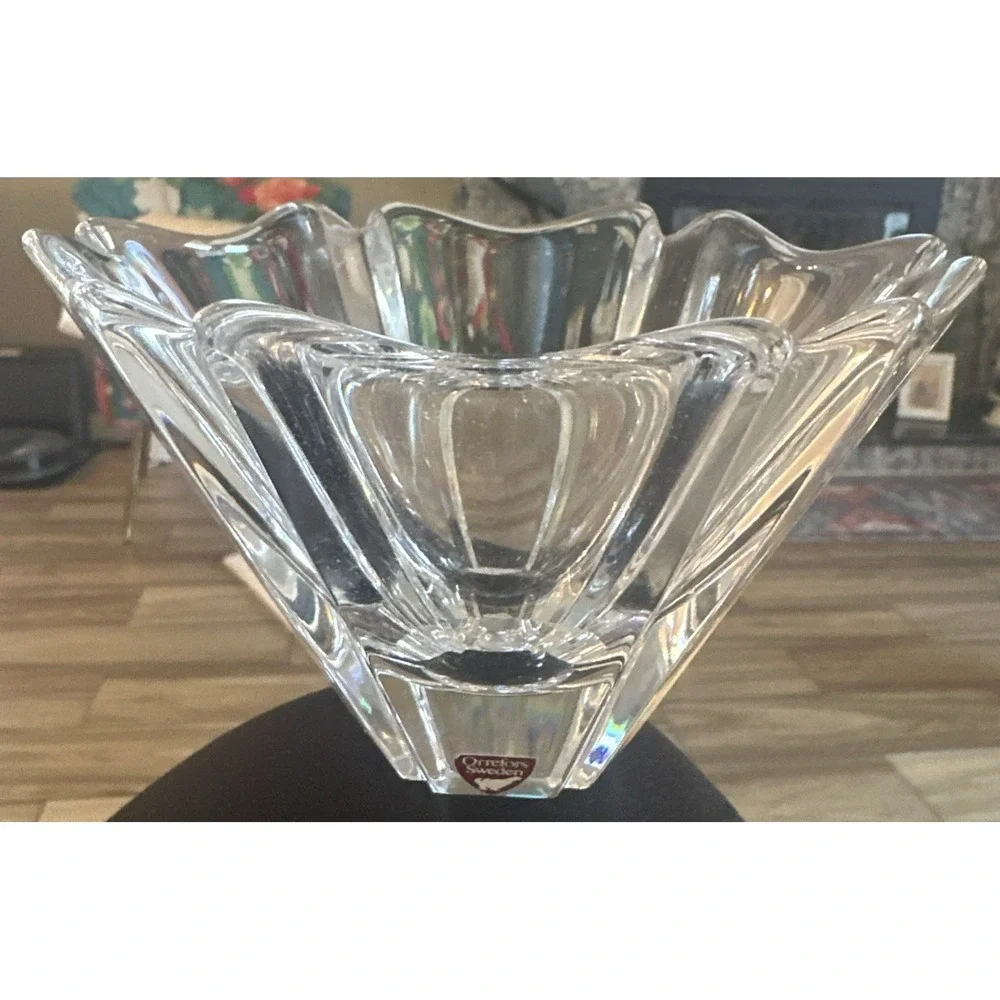 ORREFORS SIGNED BOWL SWEDISH LEAD CRYSTAL LARS HELLSTEN DESIGN ORION Vintage